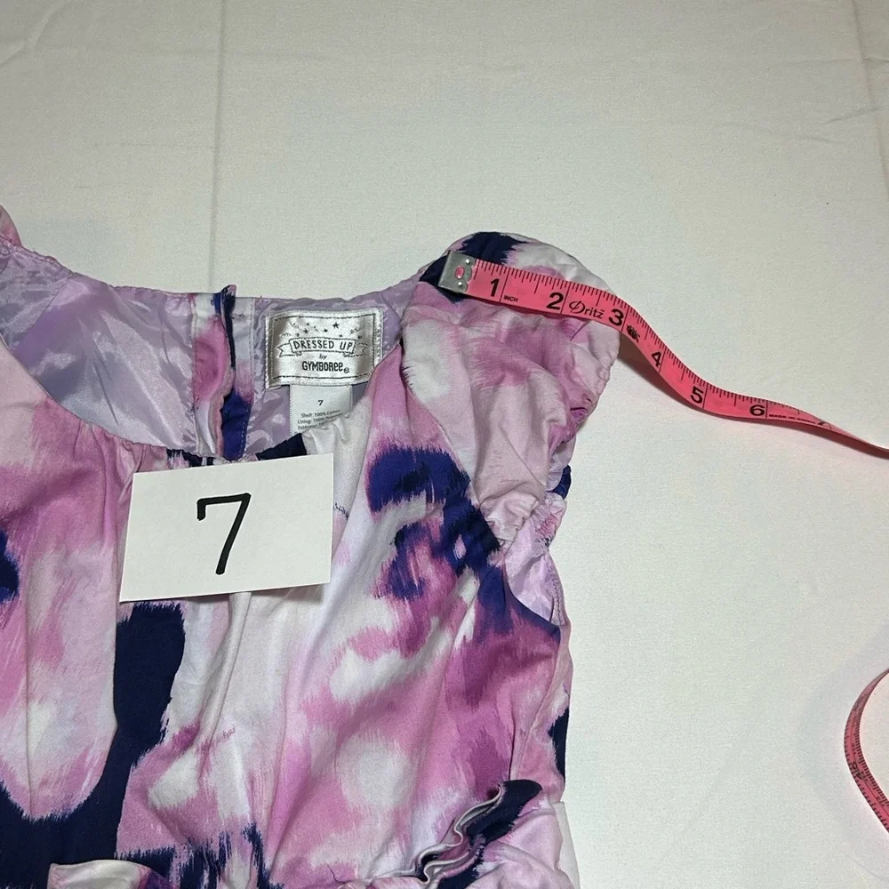 Gymboree Girls Size 7 Purple Tie Dye Formal Short Sleeve Lined Bow Dress